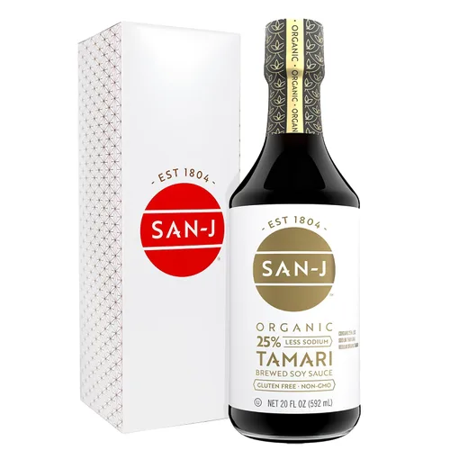 Vista 9 de SAN-J Tamari reducido en sodio (sin gluten, orgánico), 10 fl oz (paquete individual) Sal reducida, Umami rico, sin trigo, Kosher, certificado