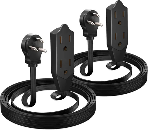Vista 10 de Maximm Cable de extensión de enchufe plano de 1 pie / cable, salida múltiple - Cable de extensión de enchufe en ángulo de 3 clavijas - Negro