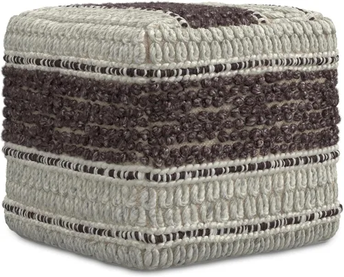 Vista 18 de SIMPLIHOME Fredrik - Puf cuadrado – Otomano de cuero genuino tejido de 18 pulgadas de ancho en negro, reposapiés estilo bohemio o asiento adicional