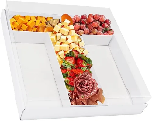 Vista 43 de Bandeja de papel rellenable de 12.5 pulgadas con números y letras de cartón, tablero de charcutería, bandeja para cupcakes dulces, caja decorativa