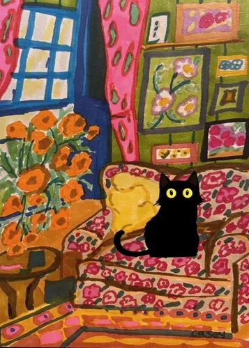 Vista 10 de Kits de pintura de diamantes para adultos, pintura de diamante de gato negro 5D, arte de diamantes para adultos, diamantes redondos de taladro