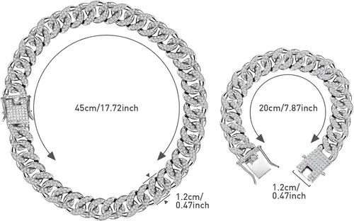 Vista 2 de Hicarer 2 piezas de cadena cubana de 0.472in, collar de cadena de eslabones fuertes y pesados, para hombres y mujeres, Aleación, diamantes