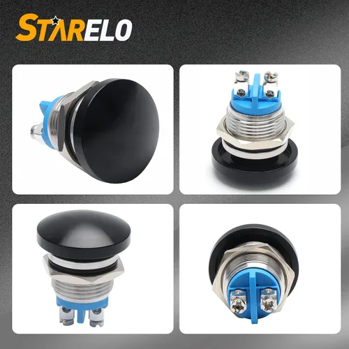 Vista 3 de STARELO Interruptor momentáneo de botón de presión de 16 mm con cabeza de hongo, metal de acero inoxidable IP65 impermeable 2Pin SPST 1NO 5A 250V AC