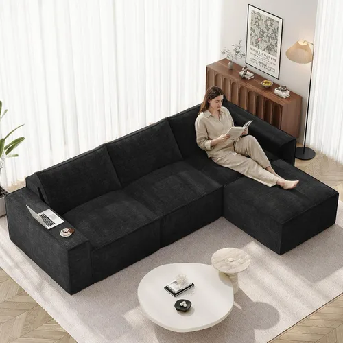 Vista 21 de Vesgantti Sofá Seccional Modular de 114" Sin Estructura, Moderno Sofá de 3 Plazas con Otomana y Asiento Profundo, Sofás de Nube Convertibles
