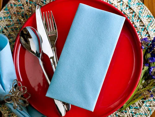 Vista 4 de Servilletas de papel azul bebé, tela desechable de lino como servilletas de cena, toallas de mano, suaves, absorbentes, servilletas de mano de papel
