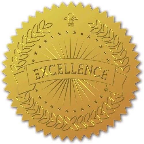 Vista 12 de CRASPIRE Calcomanías de papel de aluminio dorado de 2 pulgadas en relieve, certificado de estrella de excelencia, sellos oficiales, calcomanías