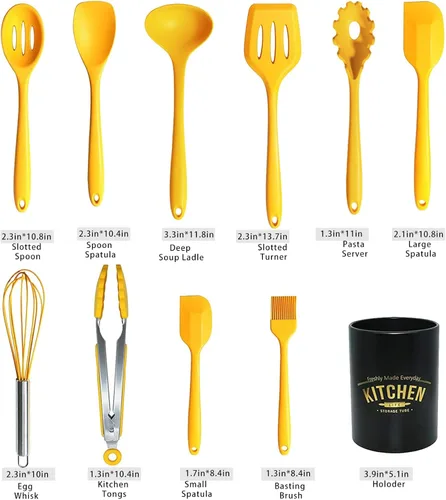 Vista 2 de Juego de utensilios de cocina de silicona, 11 piezas, herramientas de cocina resistentes al calor, espátula, tornillo, pinzas, cuchara, batidor, sin