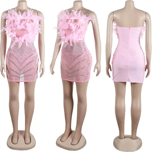 Vista 4 de Jigfar Vestido sexy con lentejuelas brillantes y diamantes de imitación para mujer, para fiesta de cumpleaños, club, noche, vestidos de noche