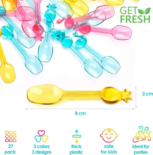 Vista 2 de GET FRESH Mini cucharas de helado de plástico – 27 piezas reutilizables coloridas pequeñas cucharas de plástico para niños – Mini cucharas