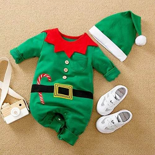 Vista 2 de ZHSKEUUN My First Christmas - Mameluco de manga larga para bebé, niño y niña, disfraz de reno de elfo recién nacido, disfraz de Papá Noel