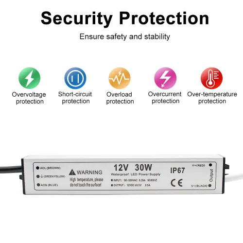 Vista 5 de Fuente de alimentación LED de 30 W y 12 voltios, controlador LED IP67 impermeable, convertidor de CA de 110 V a 12 V CC, transformador LED de salida