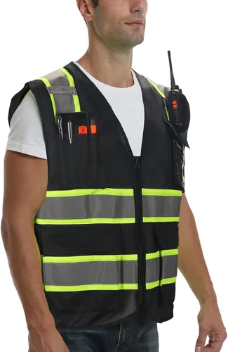 Vista 2 de Chaleco de seguridad clase 2 de alta visibilidad, chaleco de alta visibilidad con tiras reflectantes de 2 pulgadas de ancho, chaleco de construcción