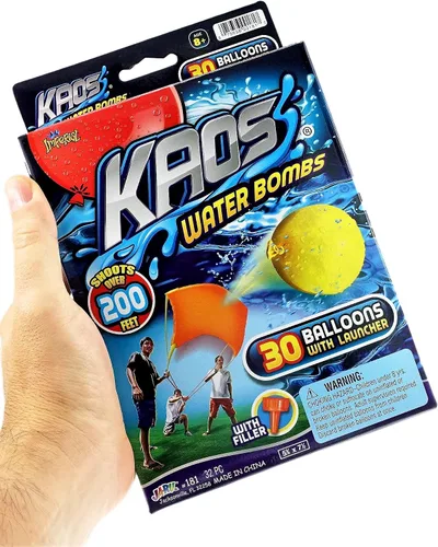 Vista 2 de JA-RU Kaos - Lanzador de globos de agua, 30 globos de agua coloridos y herramienta de inyección rápida de agua para niños y adultos, (1 unidad)