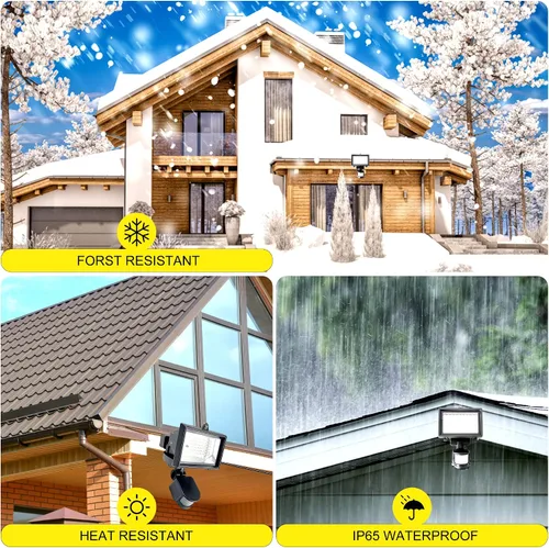 Vista 5 de Robust Solar 80 luces LED de movimiento solares para el exterior, hora ajustable digitalmente y LUX, 2 sensores de movimiento ajustables con ejes