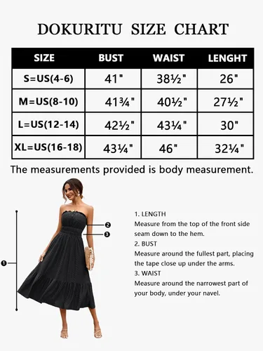 Vista 5 de Dokuritu Vestido de verano para mujer, sin tirantes, sin tirantes, para fiesta en la playa, vestido de tubo, vestido por debajo de la rodilla