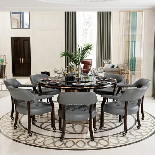 Vista 25 de Juego de 2 sillas de comedor con ruedas, poliuretano gris antiguo Gris (Antique Grey)