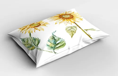 Vista 2 de Ambesonne Funda de almohada de acuarela, diseño inspirado en el verano, diseño agrícola, decorativo tamaño estándar, 26 x 20 pulgadas, amarillo