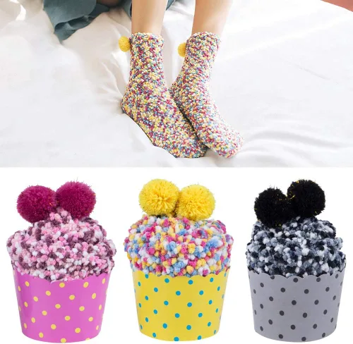 Vista 5 de YSense 2-3 Pairs Womens Fuzzy Socks Warm Winter Cozy Fluffy Socks Cute Animal Slipper Socks