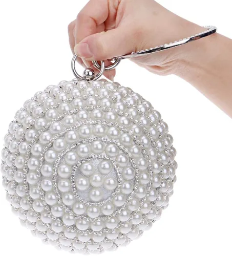 Vista 4 de Tngan Bolso de noche para mujer, bola redonda, bolso de boda, bolso de perlas artificiales