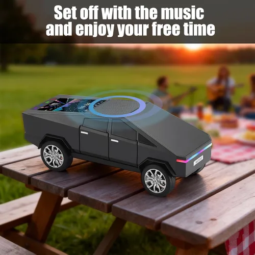 Vista 7 de Altavoz de reproducción Bluetooth futurista con pantalla LED, audio portátil de estilo futuro con enlace TWS, radio FM, iluminación LED y micrófono