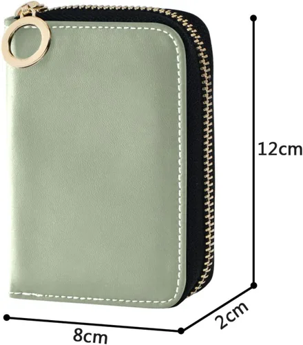 Vista 7 de Small RFID Credit Card Holder Wallet with Zipper, Leather Wallet Case for Women Light Green Background