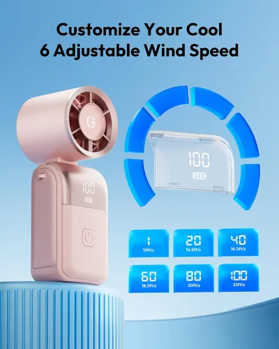 Vista 7 de Gaiatop Mini ventilador portátil de mano, ventilador de bolsillo plegable 3 Rosa