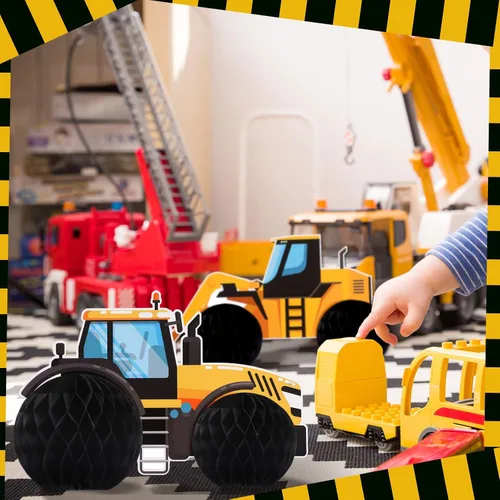 Vista 7 de Shappy 6 piezas de suministros de construcción para fiestas de cumpleaños, centros de mesa de construcción de panal de abeja, decoración