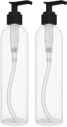 Vista 9 de BRIGHTFROM Botellas con bomba de loción, envases de plástico recargables vacíos de 8 onzas, sin BPA, ámbar con dispensador negro para jabón, champú