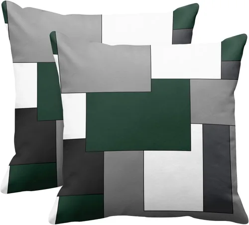 Vista 11 de Emvency Juego de 2 fundas de almohada geométricas marrones, color negro, gris, blanco, pintura abstracta a cuadros, funda de almohada decorativa