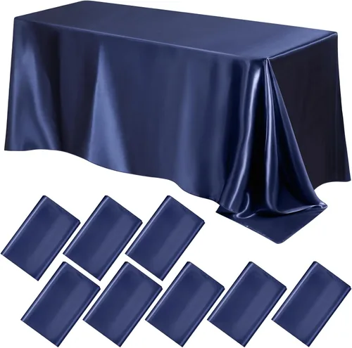 Vista 8 de Lounsweer - 8 manteles de satén para mesa, 102 x 58 pulgadas, mantel rectangular de seda suave para mesa, ideal para fiestas rectangulares, cenas