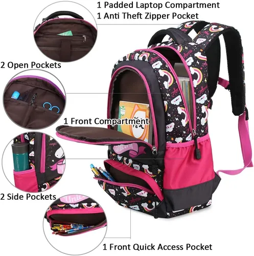 Vista 61 de Juego de mochila para niñas y adolescentes, mochila escolar para niños con bolsa para el almuerzo, estuche para lápices, mochilas escolares