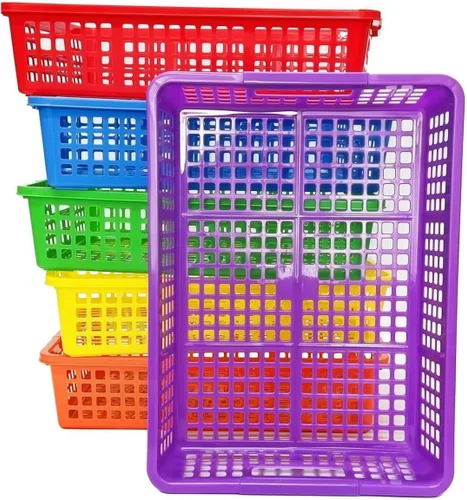 Vista 8 de Paquete de 6 bandejas de papel de plástico para aulas, organizadores coloridos para suministros escolares, organización de aula y bandeja