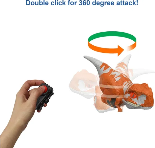 Vista 3 de Mattel Jurassic World Dominion - Juguete de dinosaurio sin jaula con movimiento y sonido controlados por clicker, figura de acción de dinosaurio rojo