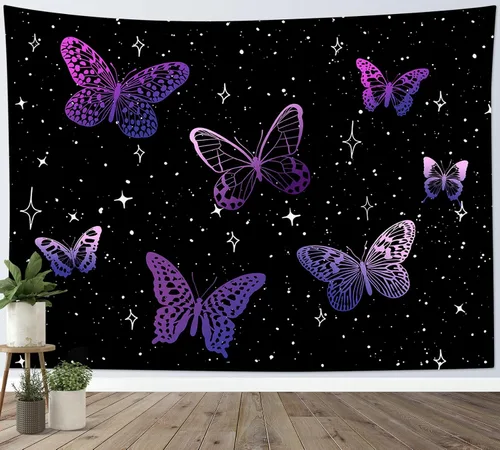 Vista 11 de HVEST Tapiz de lobo, tapiz de bosque psicodélico, tapiz para colgar en la pared, tapices de luna, animales salvajes, decoración de habitación, manta