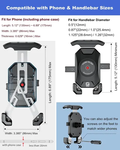 Vista 6 de BRCOVAN Soporte de teléfono para motocicleta y bicicleta, bloqueo de 1 s (paquete de 2)