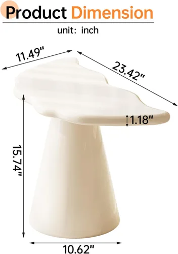 Vista 2 de Mesa auxiliar con forma de nube, mesa auxiliar moderna, color blanco crema Accent Cocktail Table with Tapered Pedestal Base, Ideal for Small