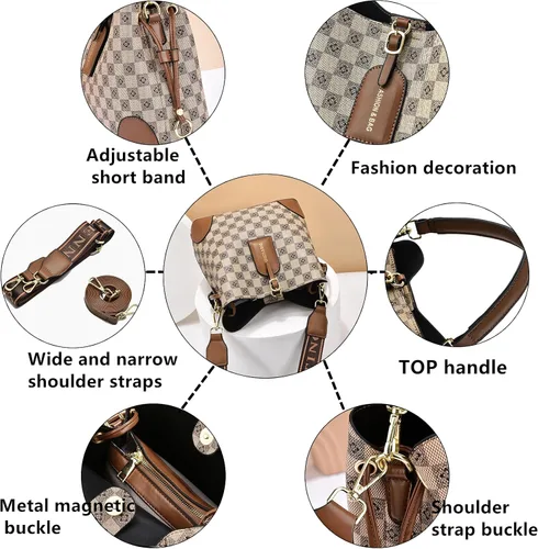 Vista 5 de Bolsos de mano y monedero para mujer, bolso de hombro retro con asa superior