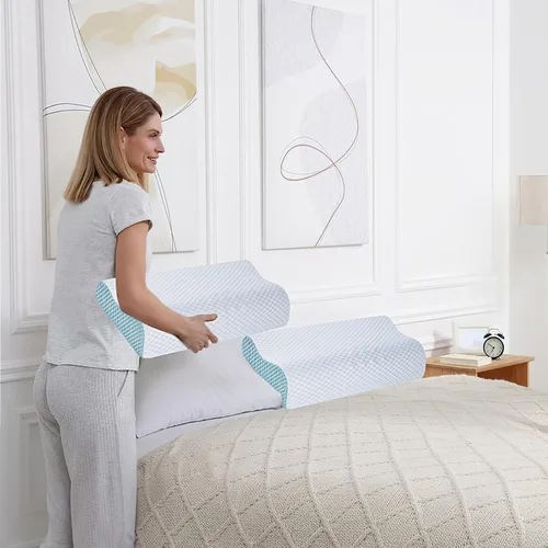 Vista 7 de Paquete de 2 almohadas de espuma viscoelástica para el cuello, almohada de apoyo para el cuello para aliviar el dolor, almohada cervical ergonómica