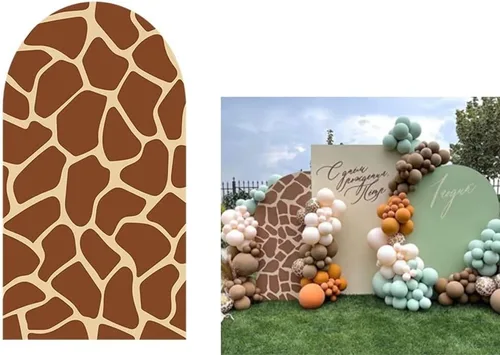 Vista 5 de Fundas de telón de fondo con arco de jirafa de safari, diseño de animales salvajes, fondo de pared elástico para fotografía, para fiestas, baby