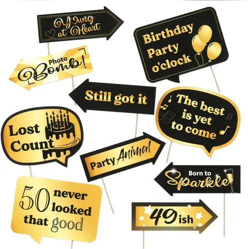 Vista 3 de Kit de decoración para fiesta de cumpleaños número 50, incluye telón de fondo de fotografía y 10 accesorios para cabina de fotos de estudio
