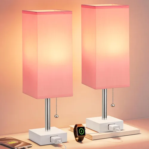 Vista 16 de Fenmzee Juego de 2 lámparas de noche para dormitorio, pequeña lámpara rectangular para mesita de noche con puerto de carga USB A C, luz
