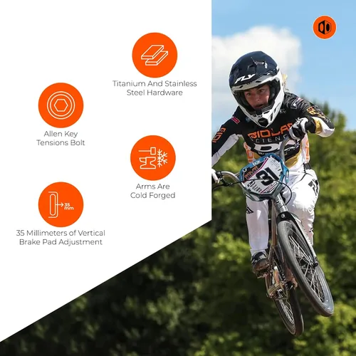 Vista 5 de Box Frenos en V BMX de gran tamaño de 85 o 4.252 in con pivotes de rodamiento sellados, fideos de cable flexible, brazos forjados en frío y perno