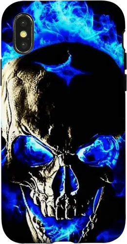 Vista 4 de iPhone 15 cabeza de calavera con fuego azul esqueleto gótico amantes decoración caso