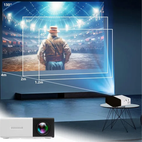 Vista 2 de Mini proyector, proyector de video de película, proyector portátil HD de 1080P compatible con tarjeta HDMI/USB/Tf, apartamento imprescindible