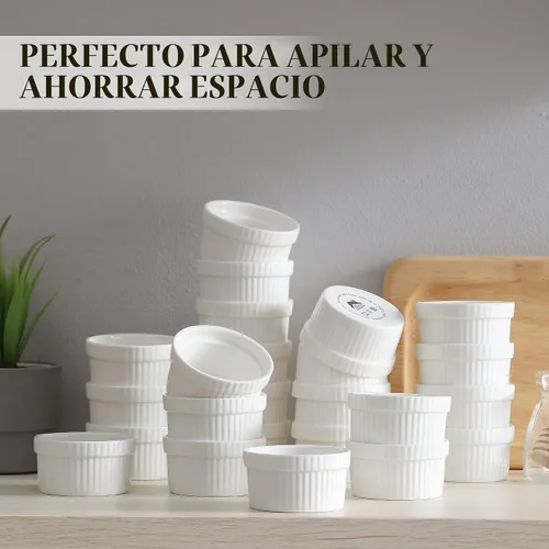 Vista 2 de MALACASA RAMEKIN.DISH - Juego de 24 mini ramekins de 2 onzas, Ramiken, moldes de cerámica para crema brulee, tazas de natillas blancas, cuencos