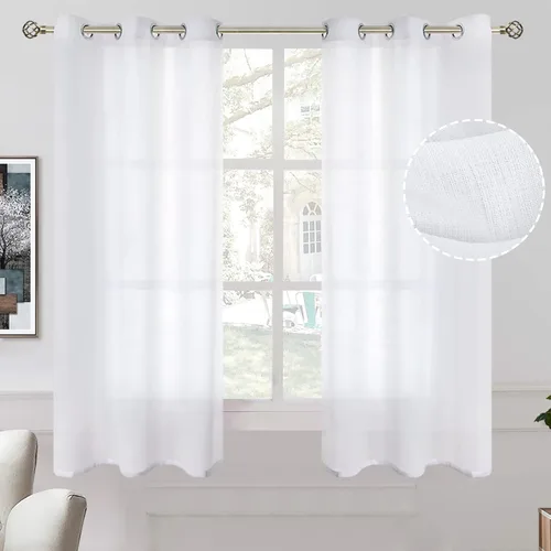 Vista 17 de BGment Cortinas cortas de lino transparente de 40 pulgadas para cafetería, con ojales, filtrado de luz, semitransparentes para ventanas pequeñas