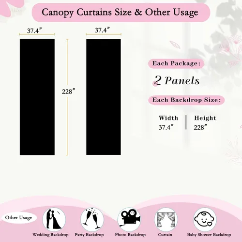 Vista 6 de Akiky Cortinas de Dosel de Cama con Luz Bufanda de Dosel de Cama de Princesa para Marco de Cama Metálico/Marco de Cama de Madera