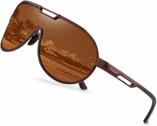 Vista 12 de TEAPLMTT Gafas de sol polarizadas estilo aviador retro para hombre, montura metálica Al-mg ultraligeras Negro/Gris