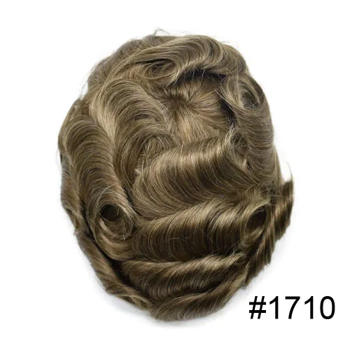Vista 2 de Toupee para hombres sistemas de reemplazo de piel sintética con encaje suizo para hombre, nudos blanqueados, línea capilar natural para hombres