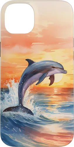 Vista 15 de Dolphin Jumping Sunset Over Ocean Watercolor Art Case for iPhone 17